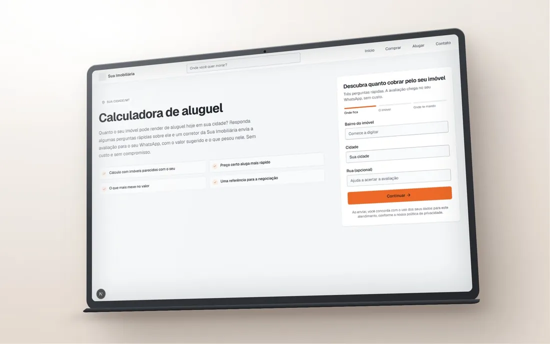 Calculadora de aluguel da Marco aberta em um tablet